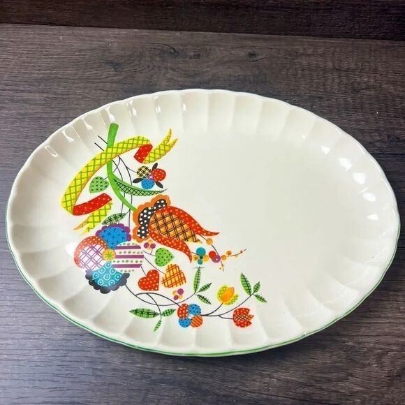 Vintage Calico Geometric Floral Vine Pattern Style B16656P 11” Serving Plate - Picture 1 of 6